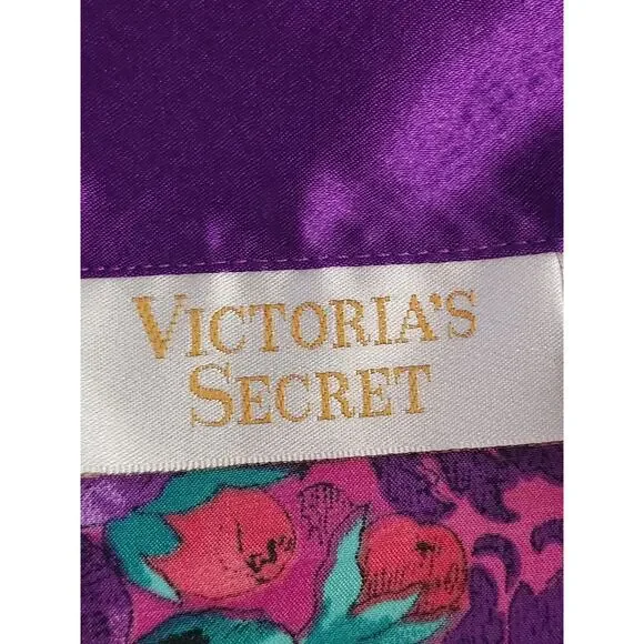 Victoria's Secret Nightgown Women's M/L Floral Satin Sleep Shirt Gold Label VTG - Picture 7 of 9